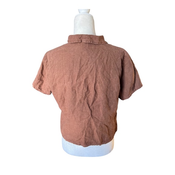 Flax 100% Linen Cocoa Brown Button-Up Shirt | Minimalist Boxy Fit Small - Picture 3 of 5